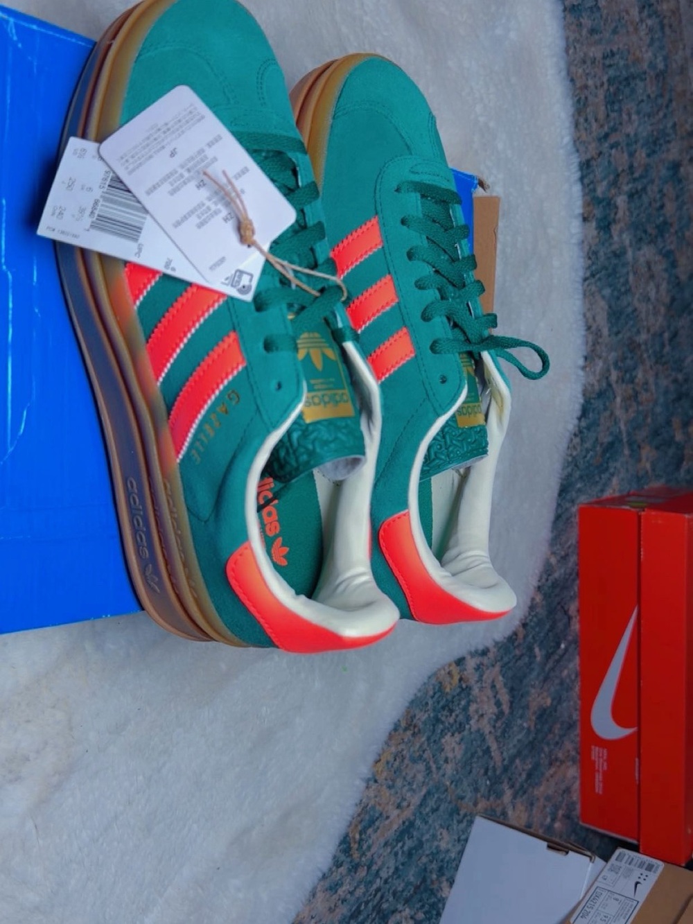 adidas Green Suede Sneakers with Coral Accents